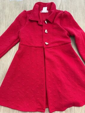 Love Squared Girls Red Embossed Heart Button-Up Dress Coat 6X